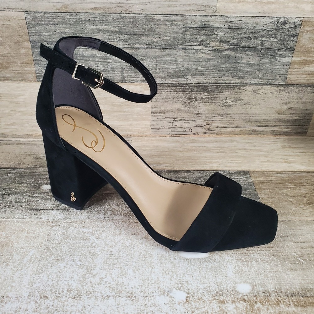 Sam Edelman Daniella Womens Sandal Sz 10 M Black Suede Ankle Strap Block Heel